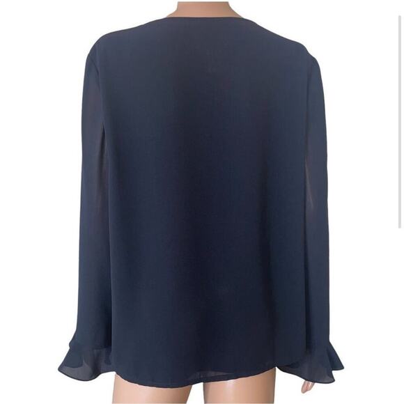 Tribeca Black trumpet ruffle cuff sleeve blouse button up SZ 14 Lightweight - Picture 6 of 8